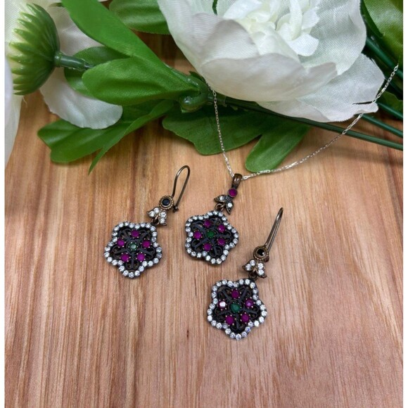 925 Sterling Silver Turkish Vintage Jewelry Set  for Women,NEW,Antique,Handmade - Picture 2 of 8